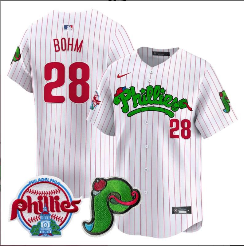 Men Philadelphia Phillies #28 Bohm white with red strips Limited 2024 MLB Nike jersey